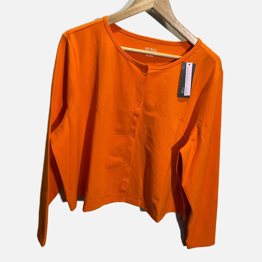 Wild Fable ButterBliss Orange Button Front Cardigan 2X NWT 3G040W Long Sleeve - Picture 2 of 5